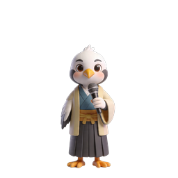Cute Japanese Bird Mascot in Kimono at Shrine