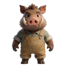 Japanese Boar Character Icon - 3D Cartoon Mascot