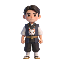 狐のお面をつけた日本の男の子キャラクターアイコン