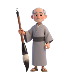 Japanese Calligrapher 3D Character Icon with Brush