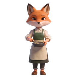Adorable 3D Japanese Fox Chef Cooking Icon