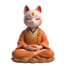 Japanese Fox Monk Meditation Icon | 3D Clay Style