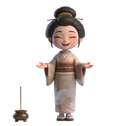 Charming 3D Geisha Character Icon with Incense
