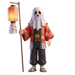 Personagem fantasma japonês com lanterna de papel | Ícone 3D