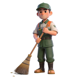 Japanese Janitor Sweeping at Torii Gate Icon