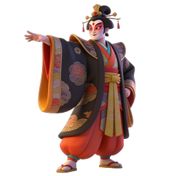Japanese Kabuki Character 3D Icon - Traditional Kimono