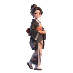 Japanese Kimono Girl 3D Character Icon | Traditional Sakura
