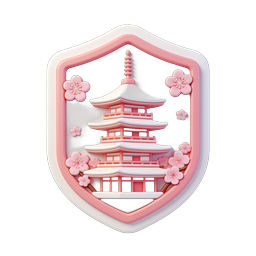 Japanese Pagoda Cherry Blossom Shield Badge Icon