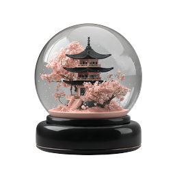 Japanese Pagoda Snow Globe with Cherry Blossoms