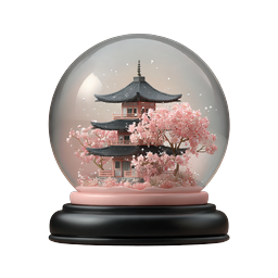 Japanese Pagoda Snow Globe with Cherry Blossoms