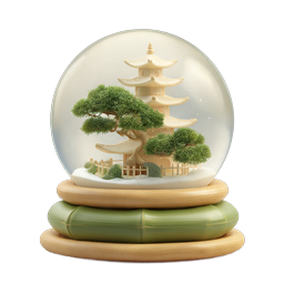 Japanese Pagoda Snow Globe Icon - Zen Garden Decoration