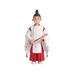 Japanese Priest 3D Character Icon - Traditional Cultural Design