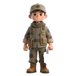 Japanese Repairman 3D Clay Icon with Torii Gate
