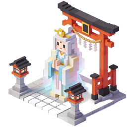 日式神社幽灵少女等轴测体素图标