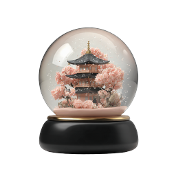 Japanese Pagoda Snow Globe with Cherry Blossoms