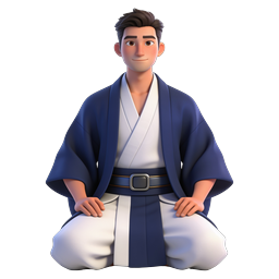 Japanese Warrior Character 3D Icon - Traditional Kimano