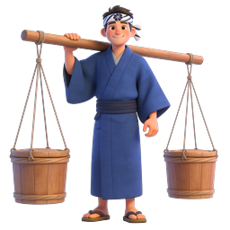 Icône de personnage porteur d'eau japonais traditionnel 3D