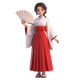 Japanese Woman with Traditional Fan - 3D Character Icon