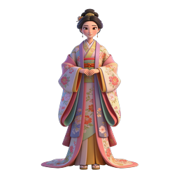 Icône de femme japonaise en kimono floral traditionnel 3D