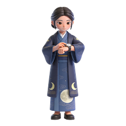 Japanese Woman in Kimono Checking Watch 3D Icon