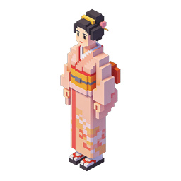 Japanese Woman Kimono Voxel 3D Character Icon