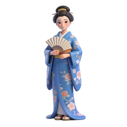 Japanese Woman in Blue Kimono with Fan Icon