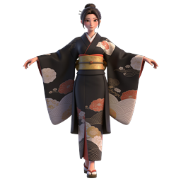 着物姿の日本人女性 - 3Dキャラクターアイコン
