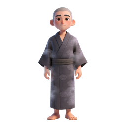 Young Japanese Monk 3D Character Icon - Temple Shrine