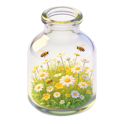 Glass Jar Garden with Bees and Daisies 3D Icon
