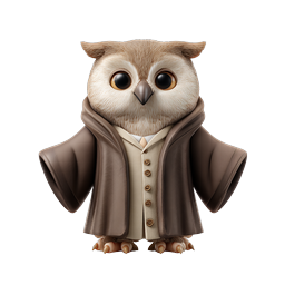 Cute Jedi Owl Character 3D Icon - Wise Fantasy Mascot