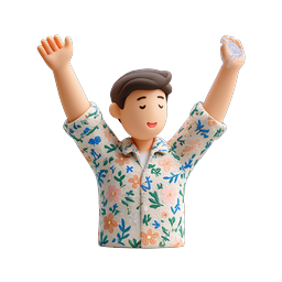 Joyful Clay Boy Character with Arms Raised Celebration Icon