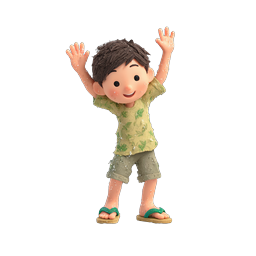 Joyful Boy Splashing in Water - 3D Cartoon Icon