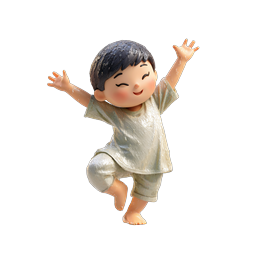 Joyful Child Playing in Rain - 3D Icon