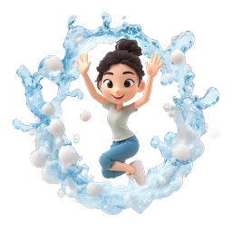 Joyful Girl Jumping Through Water Splash 3D Icon