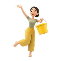 Joyful Woman with Bucket 3D Character Icon