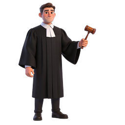 Friendly Judge Character with Wooden Gavel 3D Icon