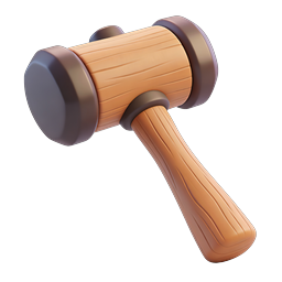 Icône juridique 3D de marteau de juge en bois