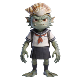 河童女子学生 3D キャラクター - 日本神話アイコン