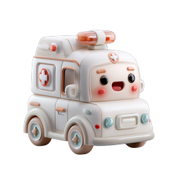 Icona personaggio ambulanza kawaii - Veicolo medico 3D carino in argilla