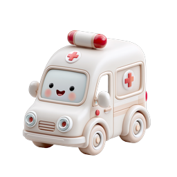Cute Kawaii Ambulance Medical Icon - 3D Clay Style