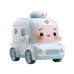 Cute Kawaii Clay Ambulance Medical Icon - 3D Style