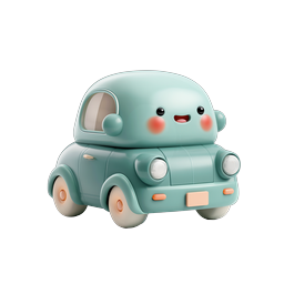 Kawaii Cute Cartoon Car Icon - Mint Green 3D Character