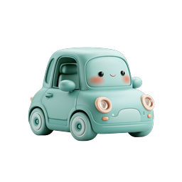 Cute Kawaii Car Icon - Adorable 3D Clay Style
