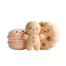 Kawaii Clay Cookies & Macaron Icon Set - Cute 3D Dessert Characters