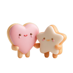 Adorable Kawaii Heart and Star Cookie Characters Icon