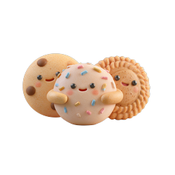 Cute Kawaii Cookie Trio - Adorable 3D Clay Food Icon