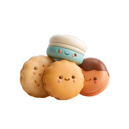 Kawaii Cookies & Macaron Icon | Cute Clay-Style Dessert