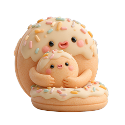 Kawaii Donut Hug - Cute 3D Clay Icon for Bakery & Dessert