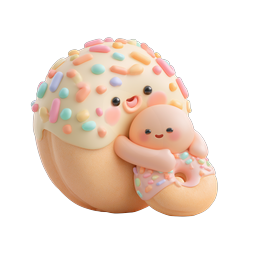 Kawaii Cute Donut Hug Icon - Clay 3D Style