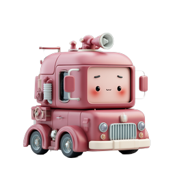 Adorable Kawaii Pink Fire Truck 3D Icon